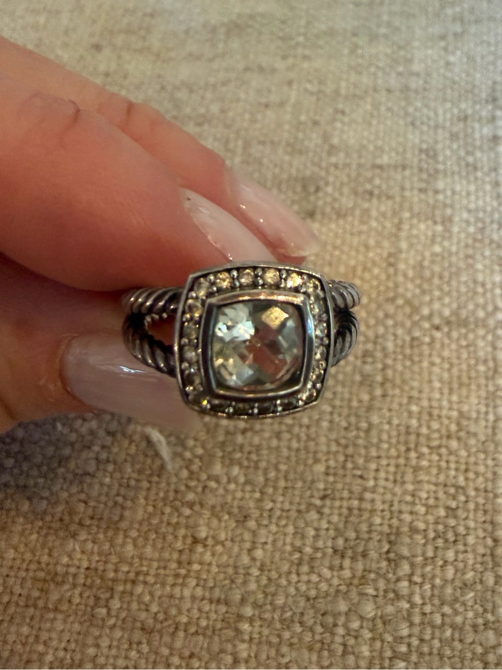 David Yurman Petite Albion Prasiolite & Diamond Ring – Size 6